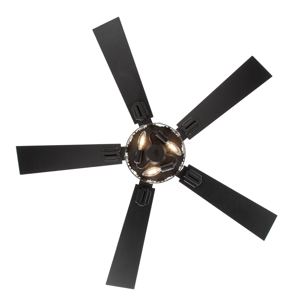 48-inch Wood 5-Blade Crystal Fandelier Ceiling Fan with Remote and Light,4in and 8in Downrods Included