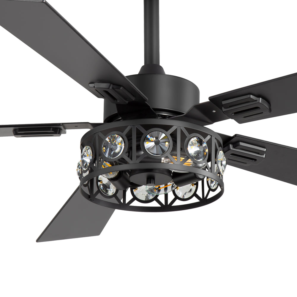48-inch Wood 5-Blade Crystal Fandelier Ceiling Fan with Remote and Light,4in and 8in Downrods Included