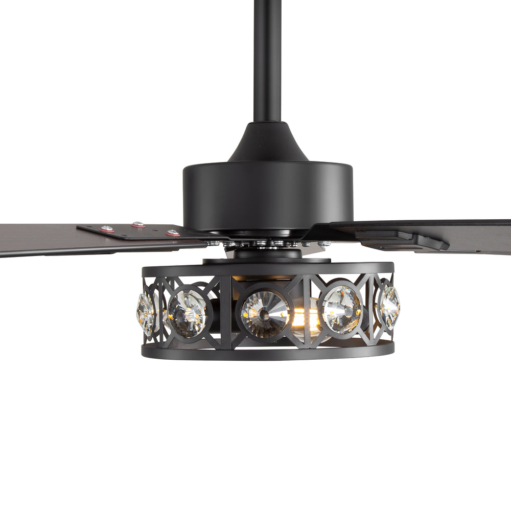 48-inch Wood 5-Blade Crystal Fandelier Ceiling Fan with Remote and Light,4in and 8in Downrods Included