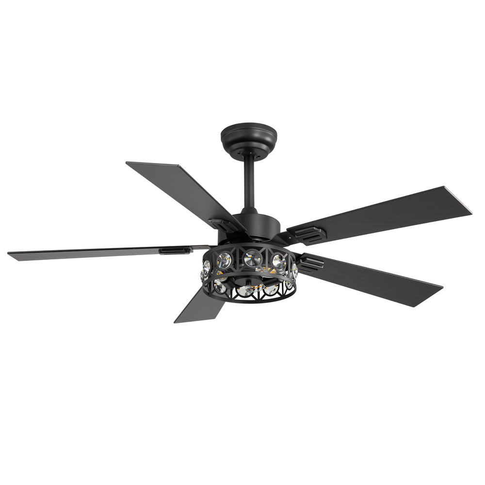 48-inch Wood 5-Blade Crystal Fandelier Ceiling Fan with Remote and Light,4in and 8in Downrods Included