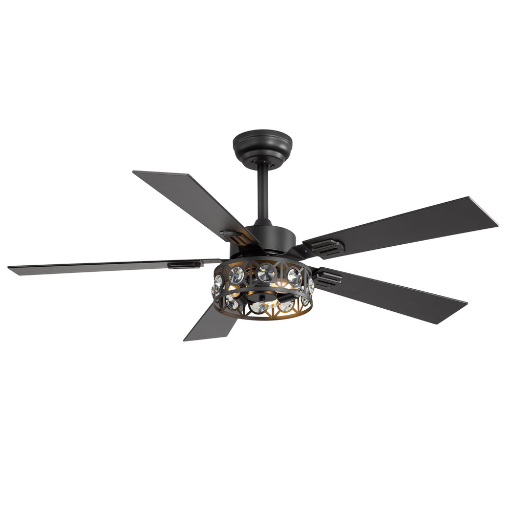 48-inch Wood 5-Blade Crystal Fandelier Ceiling Fan with Remote and Light,4in and 8in Downrods Included