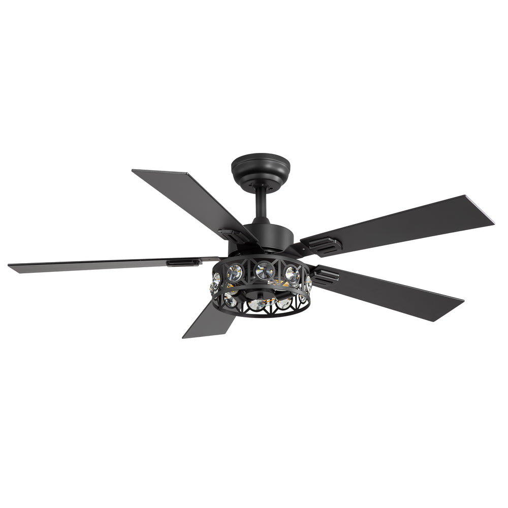 48-inch Wood 5-Blade Crystal Fandelier Ceiling Fan with Remote and Light,4in and 8in Downrods Included