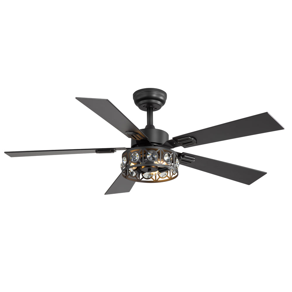 48-inch Wood 5-Blade Crystal Fandelier Ceiling Fan with Remote and Light,4in and 8in Downrods Included