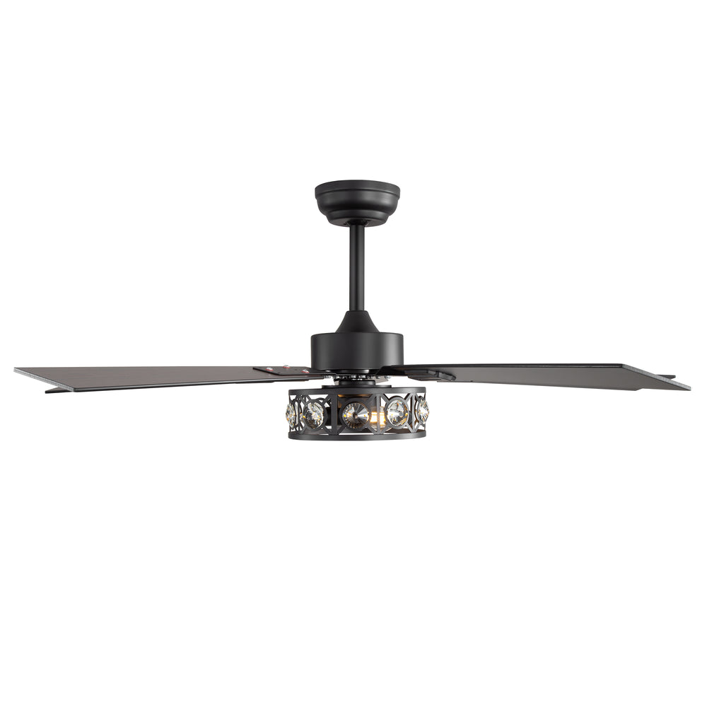 48-inch Wood 5-Blade Crystal Fandelier Ceiling Fan with Remote and Light,4in and 8in Downrods Included