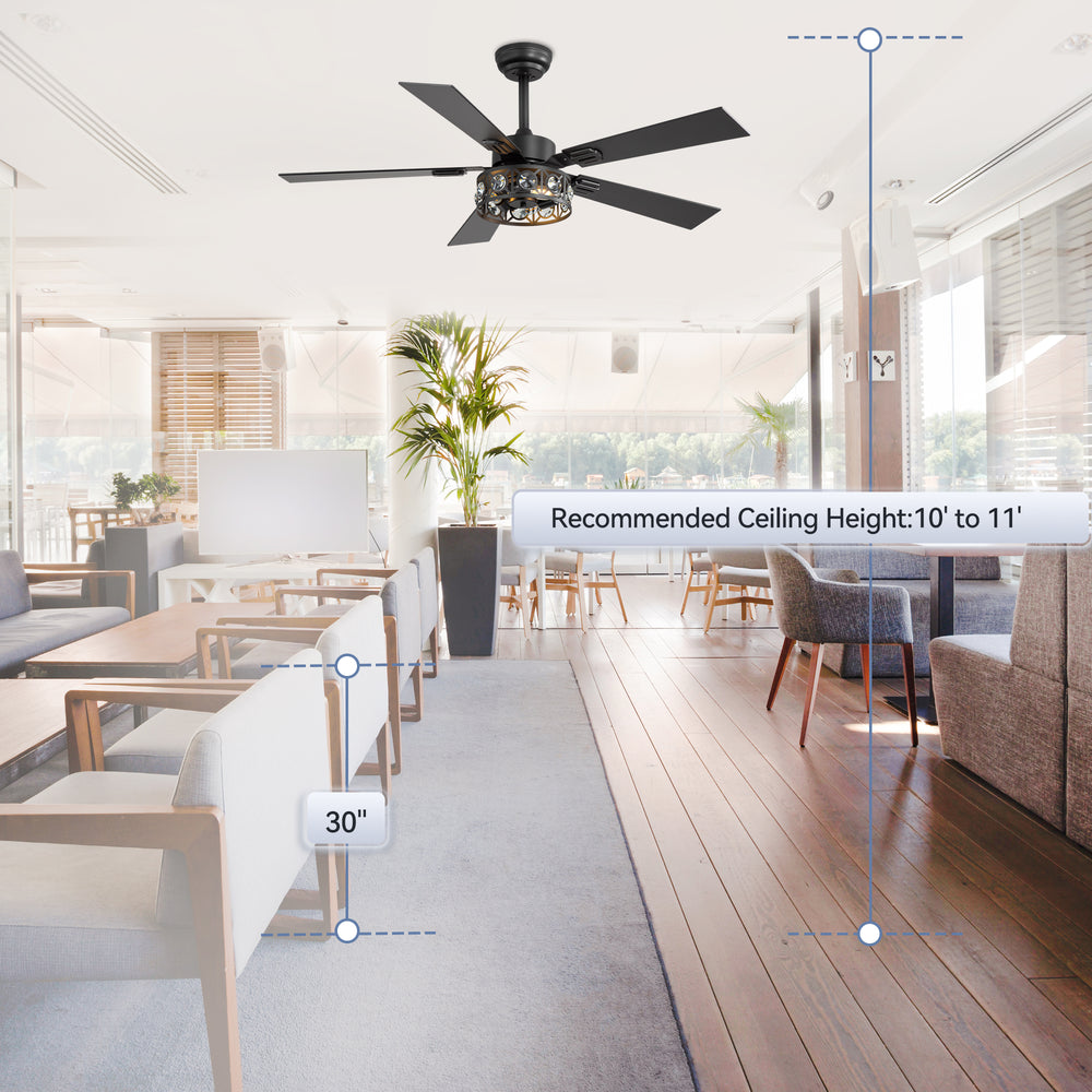 48-inch Wood 5-Blade Crystal Fandelier Ceiling Fan with Remote and Light,4in and 8in Downrods Included