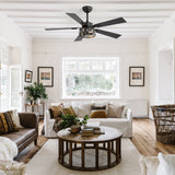 48-inch Wood 5-Blade Crystal Fandelier Ceiling Fan with Remote and Light,4in and 8in Downrods Included