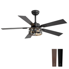 48-inch Wood 5-Blade Crystal Fandelier Ceiling Fan with Remote and Light,4in and 8in Downrods Included