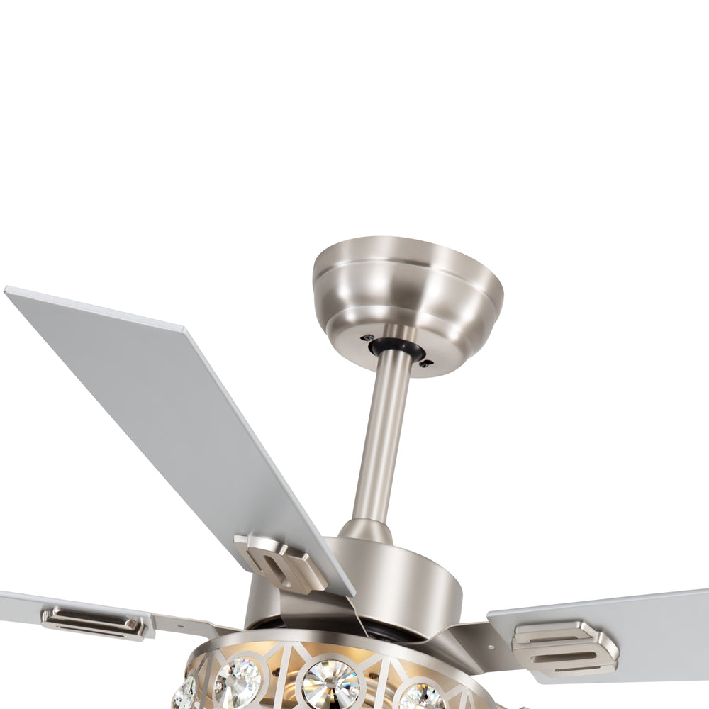 48-inch Wood 5-Blade Crystal Fandelier Ceiling Fan with Remote and Light,4in and 8in Downrods Included