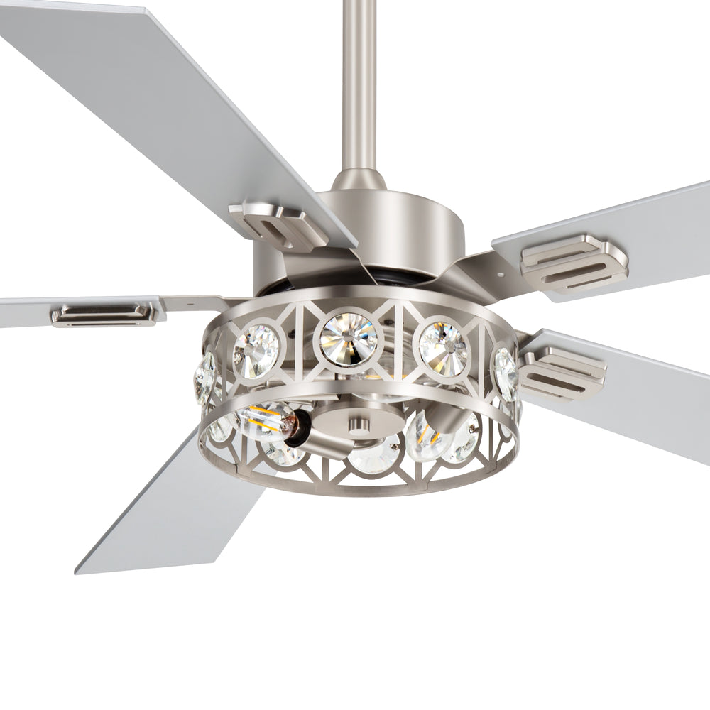 48-inch Wood 5-Blade Crystal Fandelier Ceiling Fan with Remote and Light,4in and 8in Downrods Included