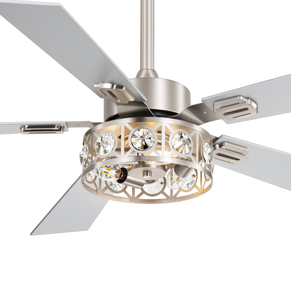 48-inch Wood 5-Blade Crystal Fandelier Ceiling Fan with Remote and Light,4in and 8in Downrods Included