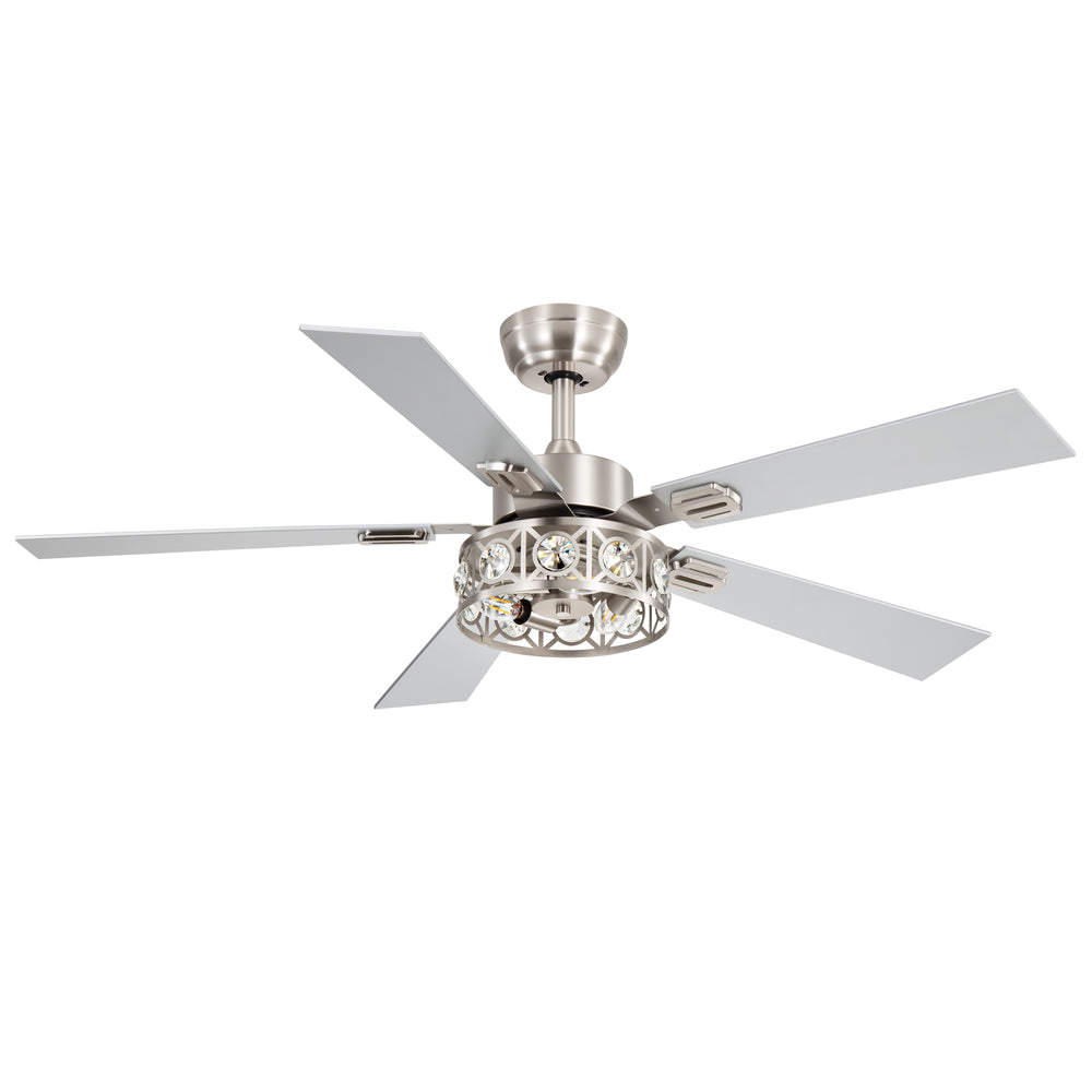 48-inch Wood 5-Blade Crystal Fandelier Ceiling Fan with Remote and Light,4in and 8in Downrods Included