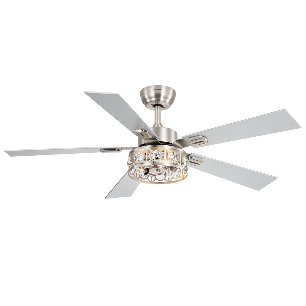48-inch Wood 5-Blade Crystal Fandelier Ceiling Fan with Remote and Light,4in and 8in Downrods Included