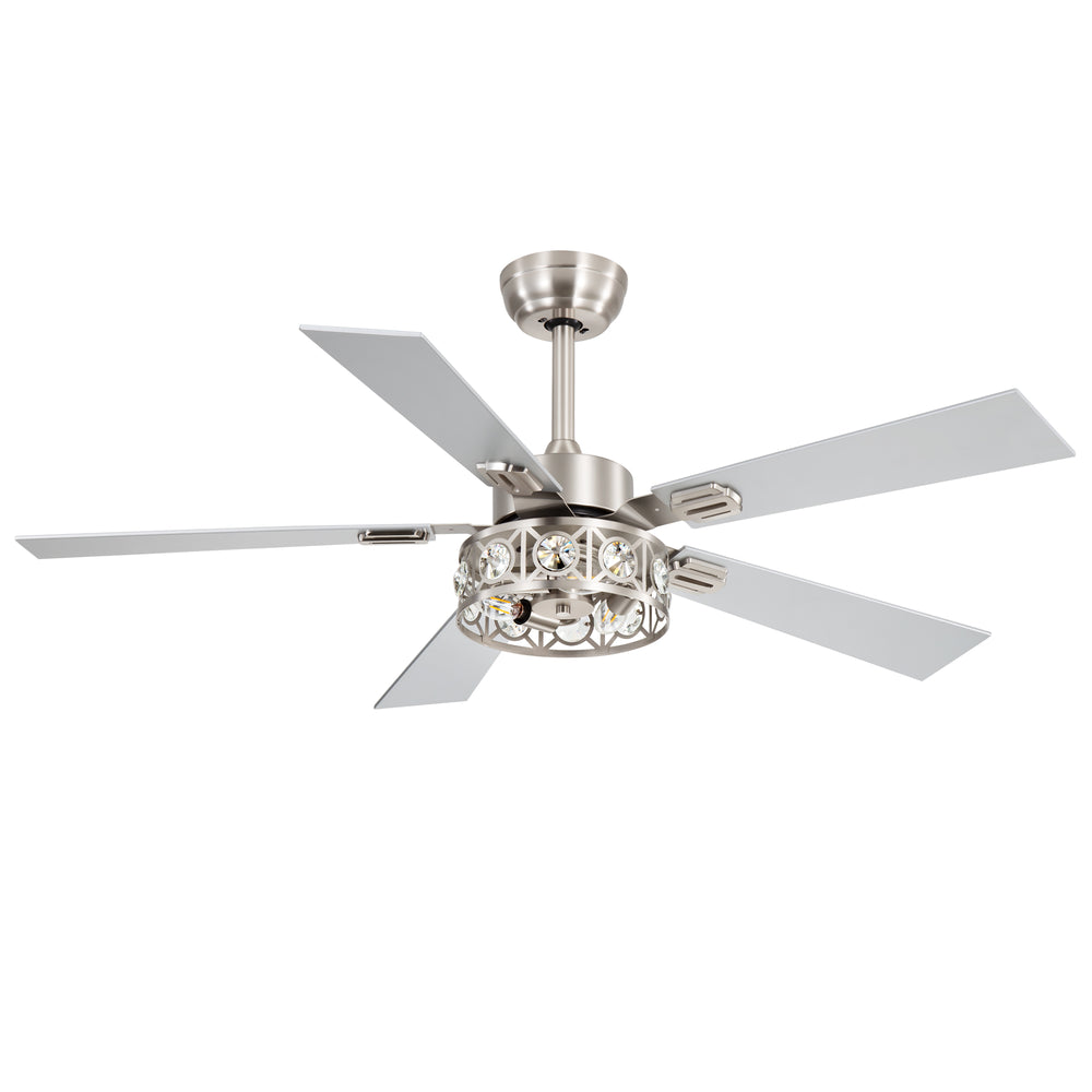 48-inch Wood 5-Blade Crystal Fandelier Ceiling Fan with Remote and Light,4in and 8in Downrods Included