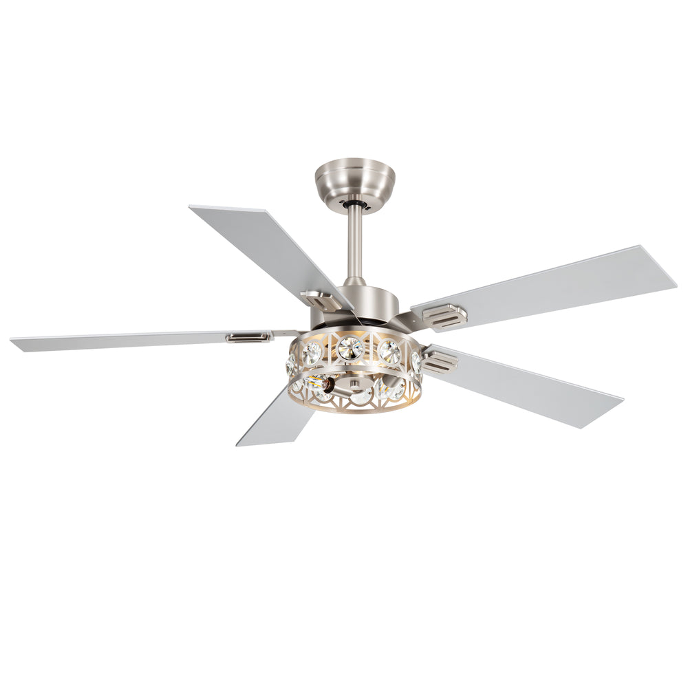 48-inch Wood 5-Blade Crystal Fandelier Ceiling Fan with Remote and Light,4in and 8in Downrods Included