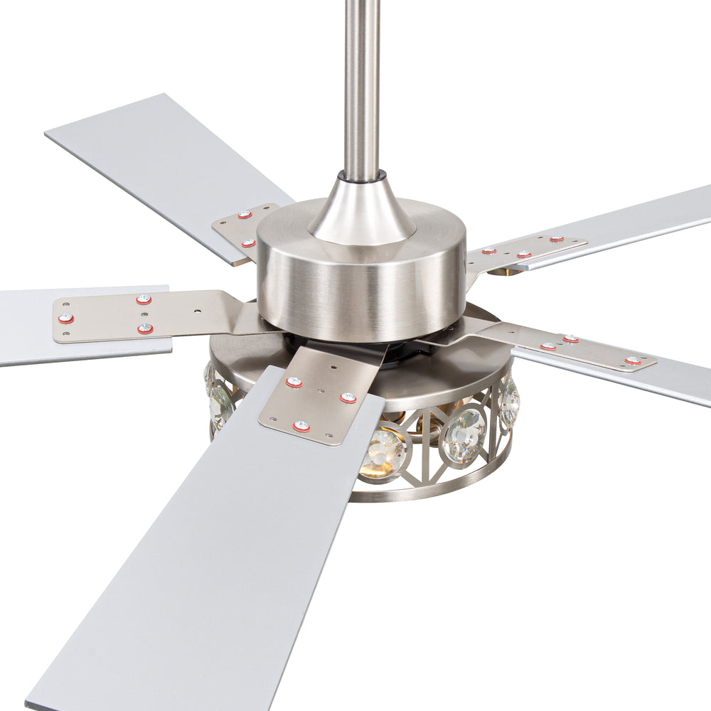 48-inch Wood 5-Blade Crystal Fandelier Ceiling Fan with Remote and Light,4in and 8in Downrods Included