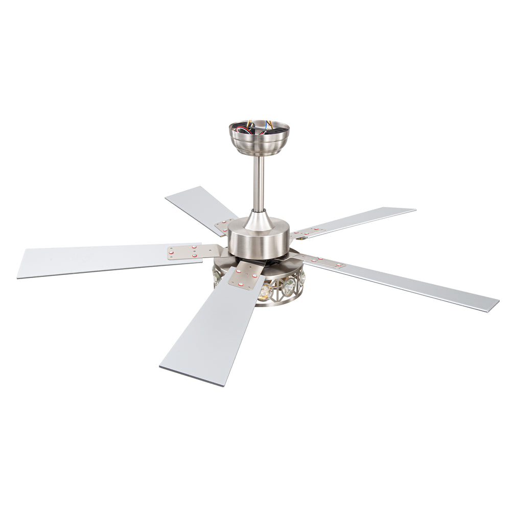 48-inch Wood 5-Blade Crystal Fandelier Ceiling Fan with Remote and Light,4in and 8in Downrods Included