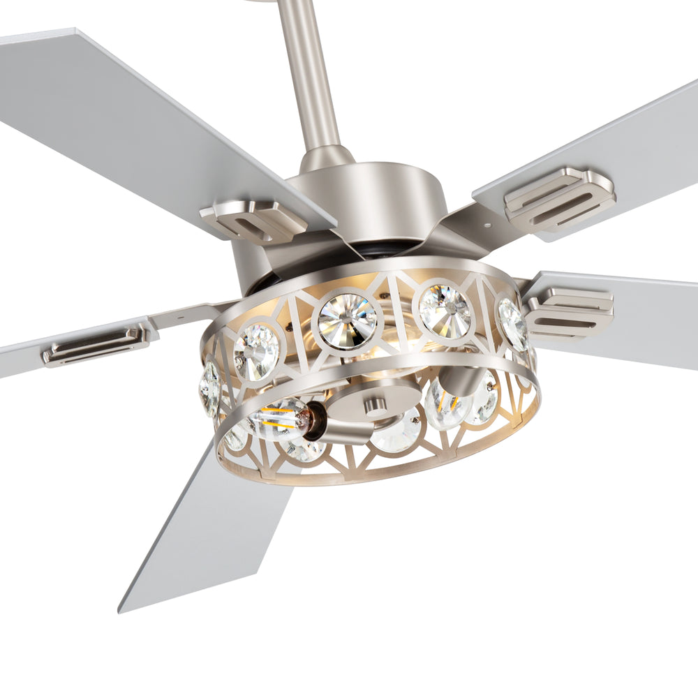 48-inch Wood 5-Blade Crystal Fandelier Ceiling Fan with Remote and Light,4in and 8in Downrods Included