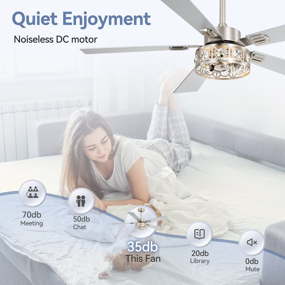 48-inch Wood 5-Blade Crystal Fandelier Ceiling Fan with Remote and Light,4in and 8in Downrods Included