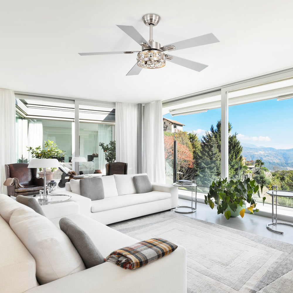 48-inch Wood 5-Blade Crystal Fandelier Ceiling Fan with Remote and Light,4in and 8in Downrods Included