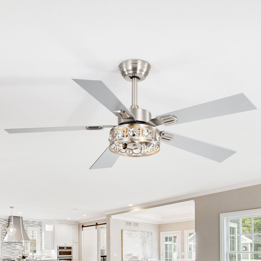 48-inch Wood 5-Blade Crystal Fandelier Ceiling Fan with Remote and Light,4in and 8in Downrods Included