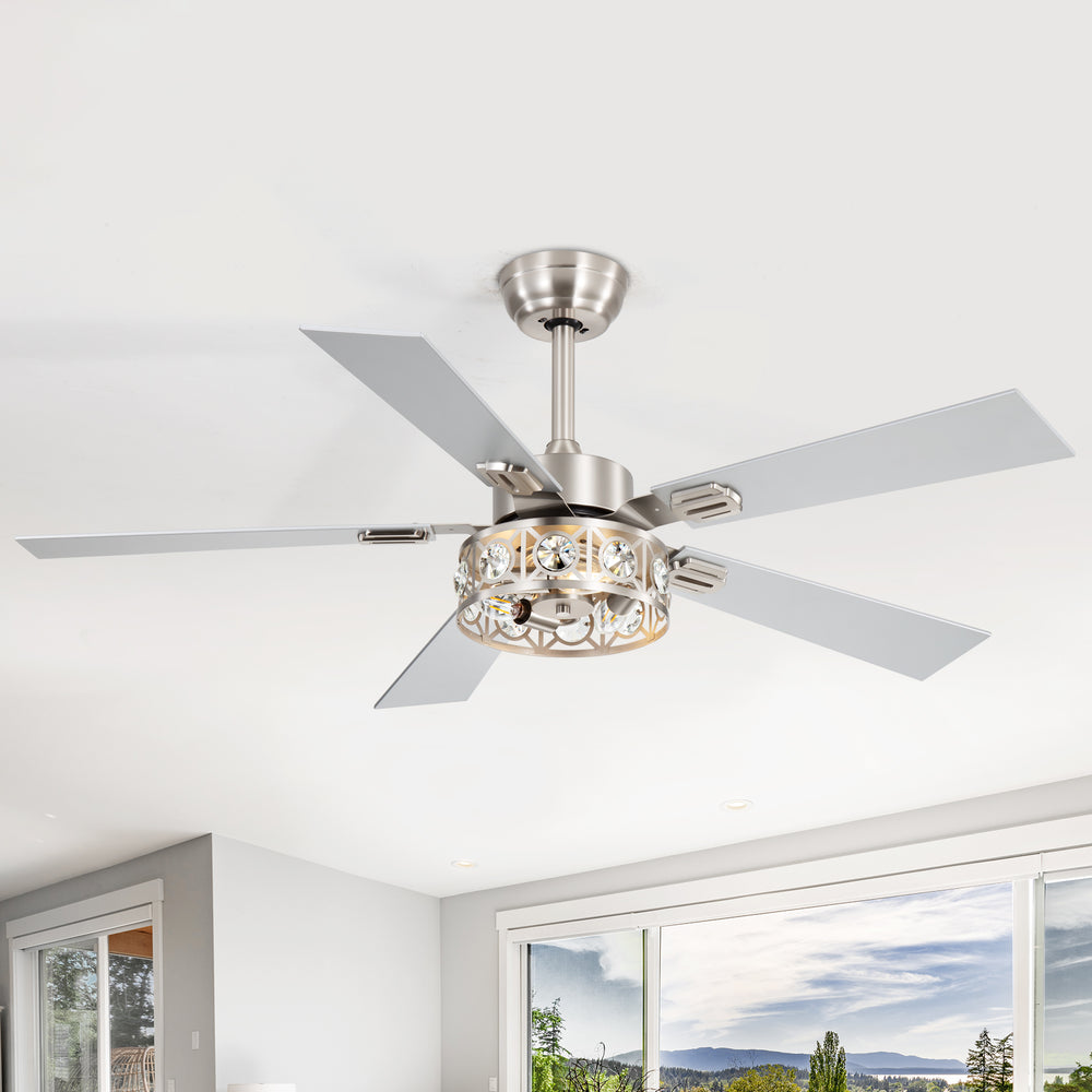 48-inch Wood 5-Blade Crystal Fandelier Ceiling Fan with Remote and Light,4in and 8in Downrods Included