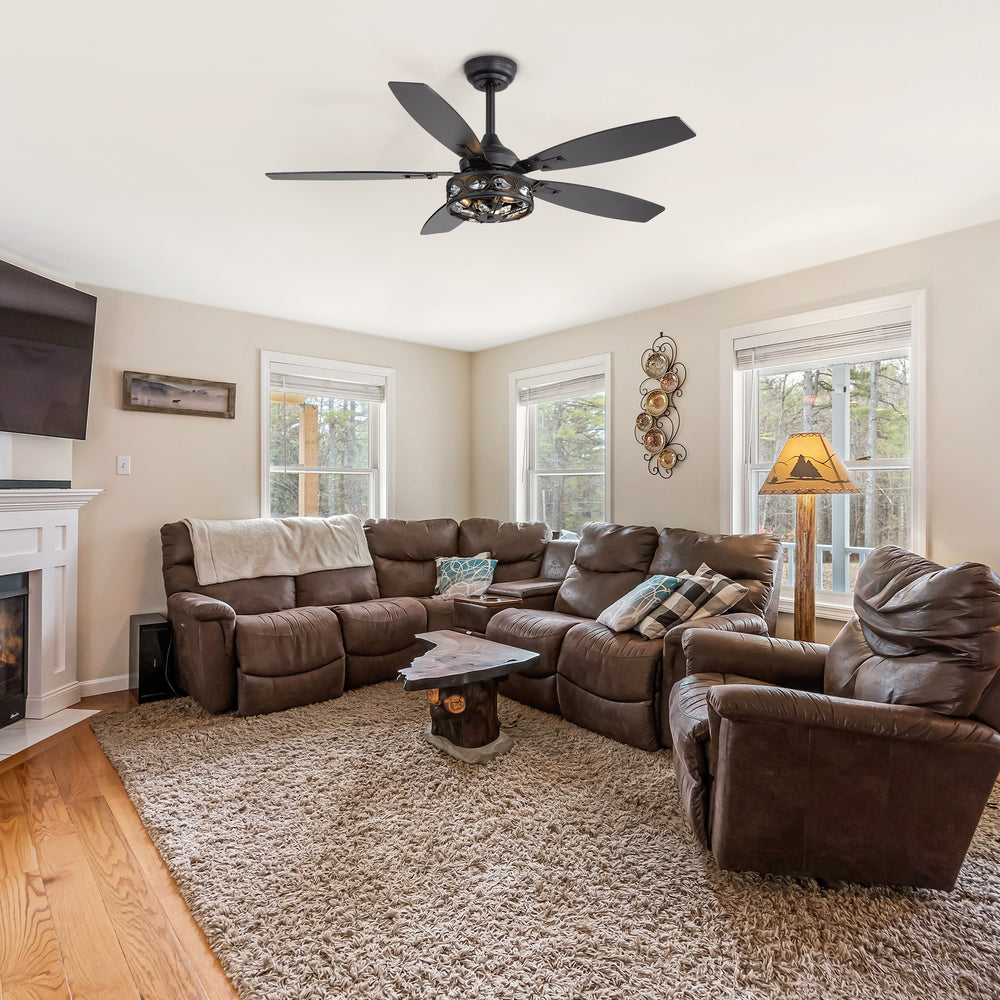 48-inch Wood 5-Blade Crystal Fandelier Ceiling Fan with Remote and Light,4in and 8in Downrods Included