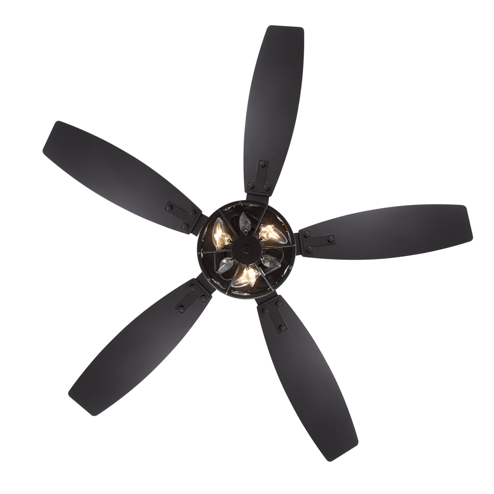 48-inch Wood 5-Blade Crystal Fandelier Ceiling Fan with Remote and Light,4in and 8in Downrods Included