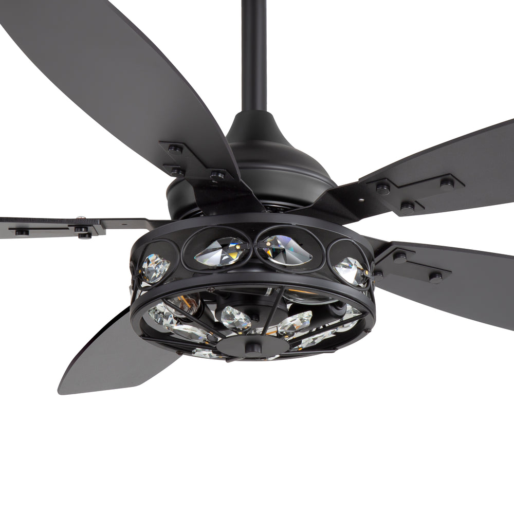 48-inch Wood 5-Blade Crystal Fandelier Ceiling Fan with Remote and Light,4in and 8in Downrods Included