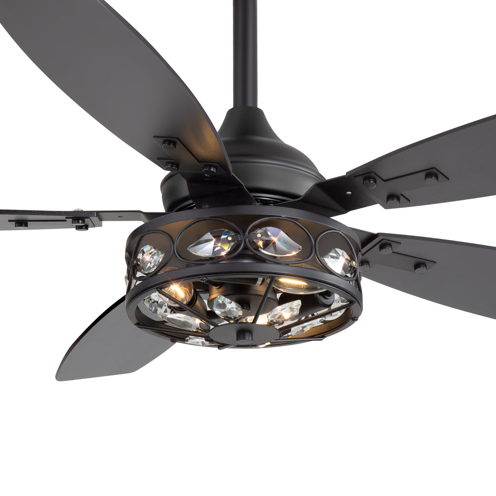 48-inch Wood 5-Blade Crystal Fandelier Ceiling Fan with Remote and Light,4in and 8in Downrods Included