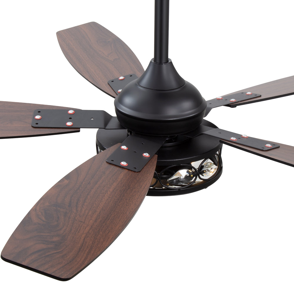 48-inch Wood 5-Blade Crystal Fandelier Ceiling Fan with Remote and Light,4in and 8in Downrods Included