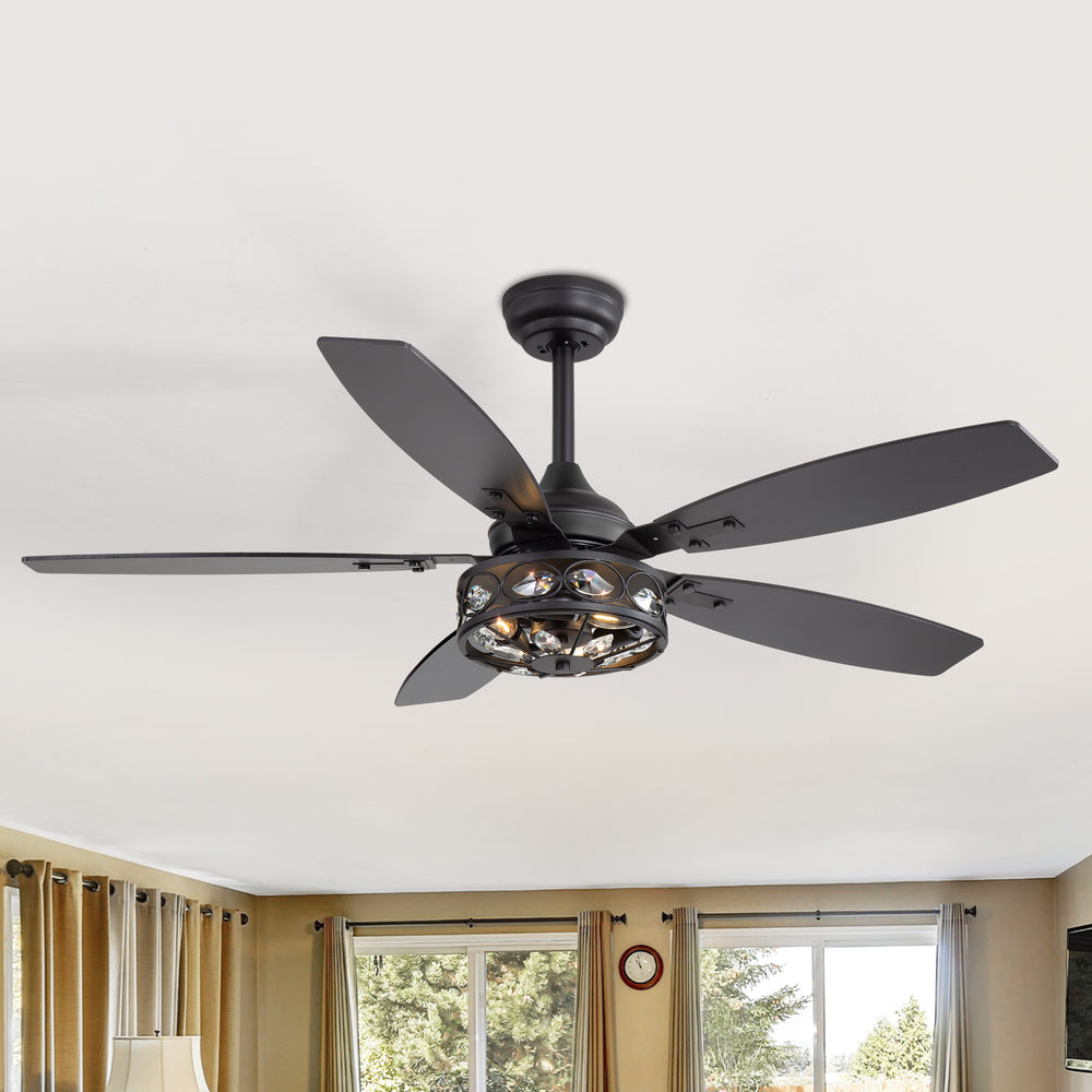 48-inch Wood 5-Blade Crystal Fandelier Ceiling Fan with Remote and Light,4in and 8in Downrods Included