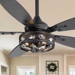 48" Wood 5-Blade Crystal Fandelier Ceiling Fan with Remote and Light,4in and 8in Downrods Included