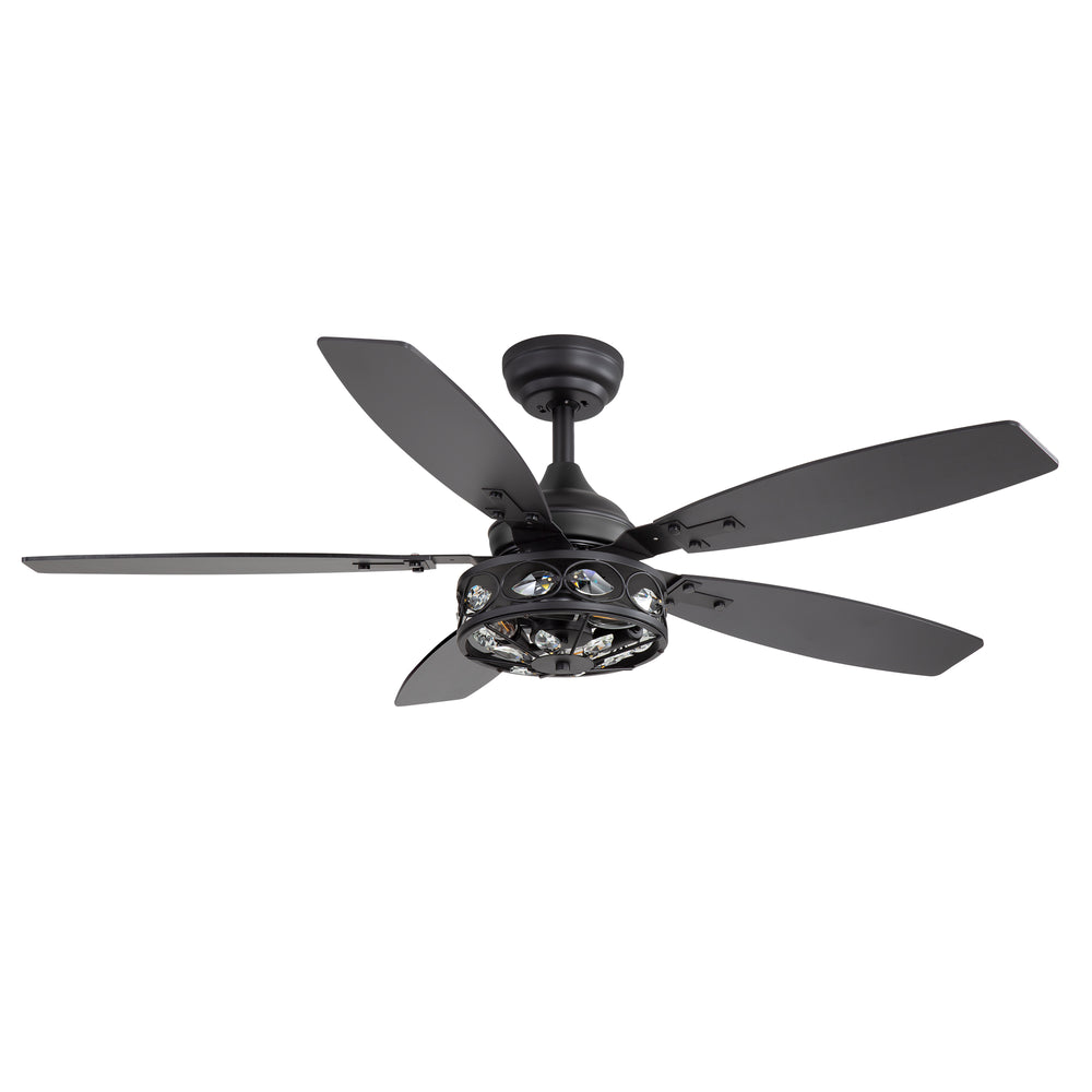 48-inch Wood 5-Blade Crystal Fandelier Ceiling Fan with Remote and Light,4in and 8in Downrods Included