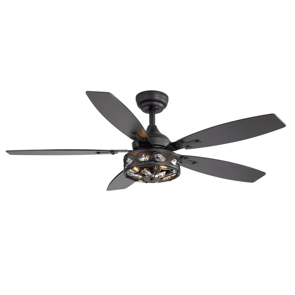 48-inch Wood 5-Blade Crystal Fandelier Ceiling Fan with Remote and Light,4in and 8in Downrods Included