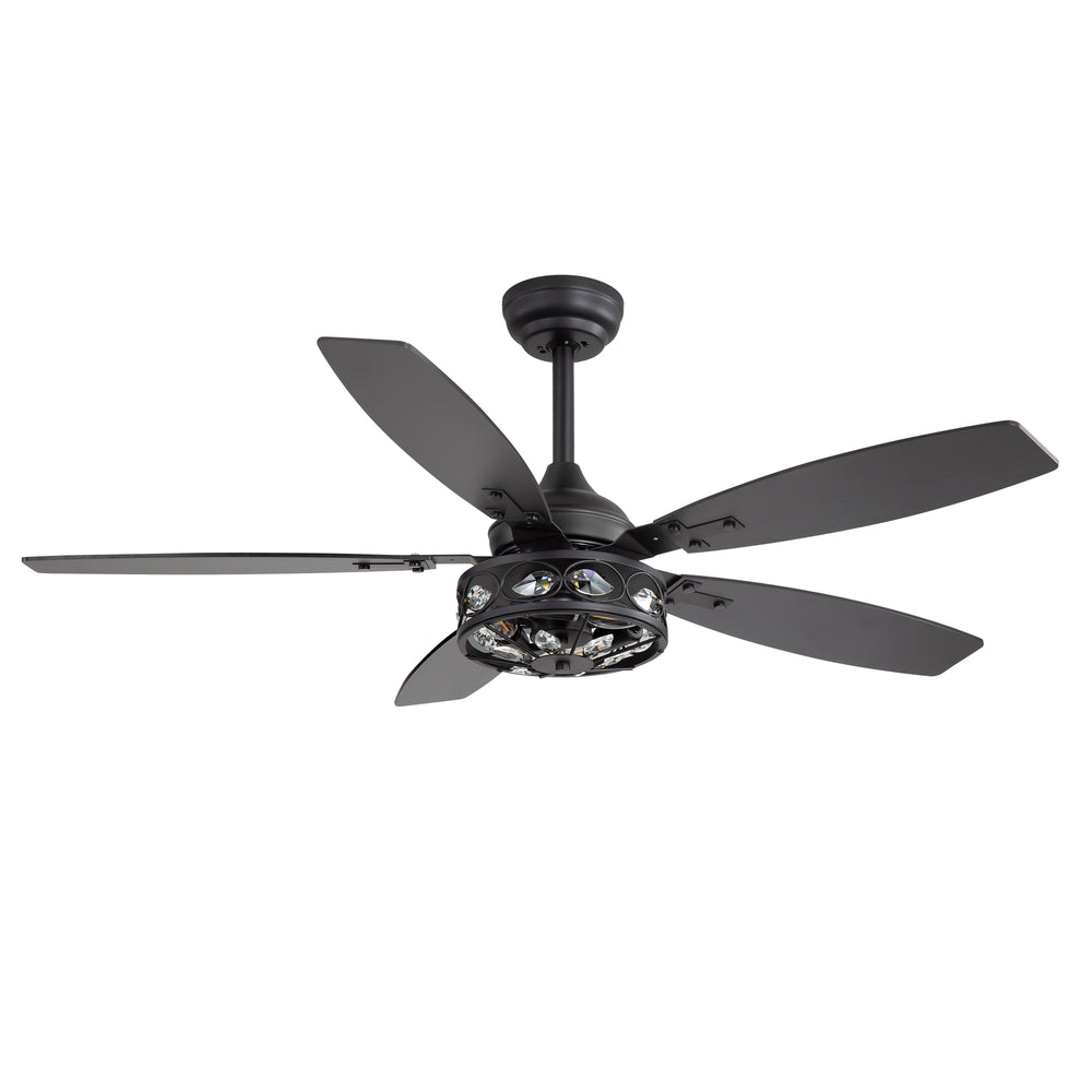 48-inch Wood 5-Blade Crystal Fandelier Ceiling Fan with Remote and Light,4in and 8in Downrods Included