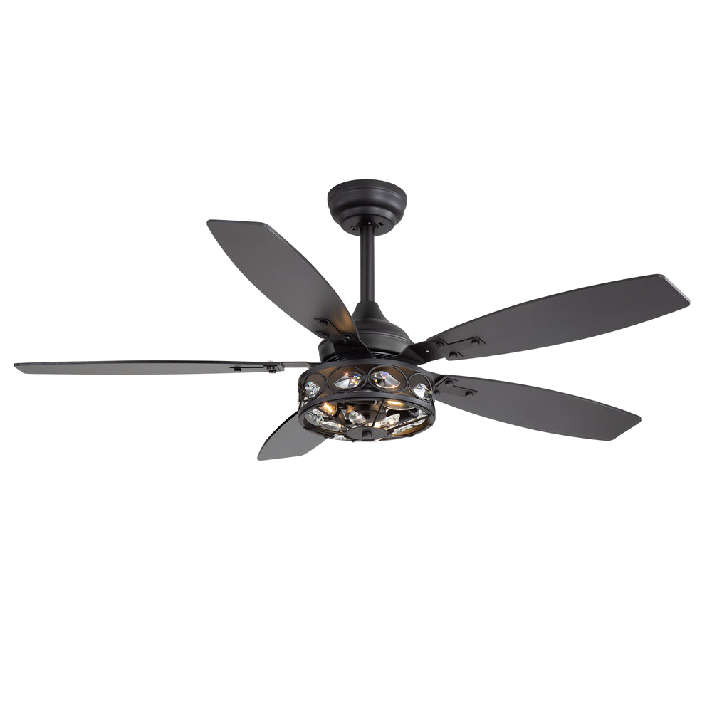 48-inch Wood 5-Blade Crystal Fandelier Ceiling Fan with Remote and Light,4in and 8in Downrods Included