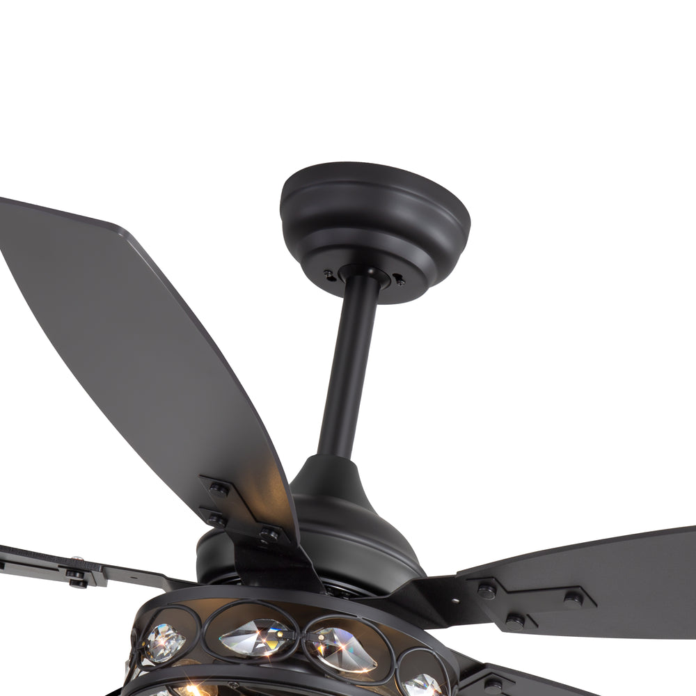 48-inch Wood 5-Blade Crystal Fandelier Ceiling Fan with Remote and Light,4in and 8in Downrods Included
