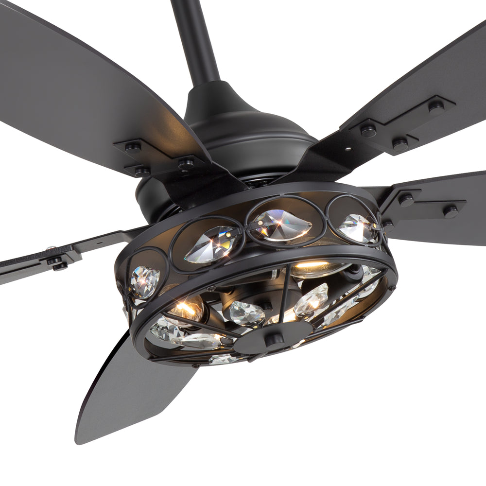 48-inch Wood 5-Blade Crystal Fandelier Ceiling Fan with Remote and Light,4in and 8in Downrods Included