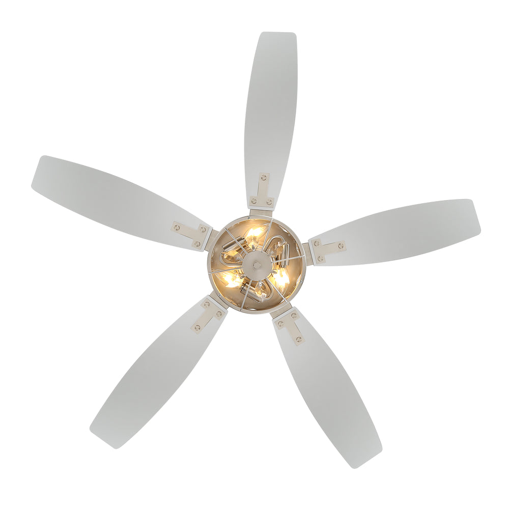 48-inch Wood 5-Blade Crystal Fandelier Ceiling Fan with Remote and Light,4in and 8in Downrods Included