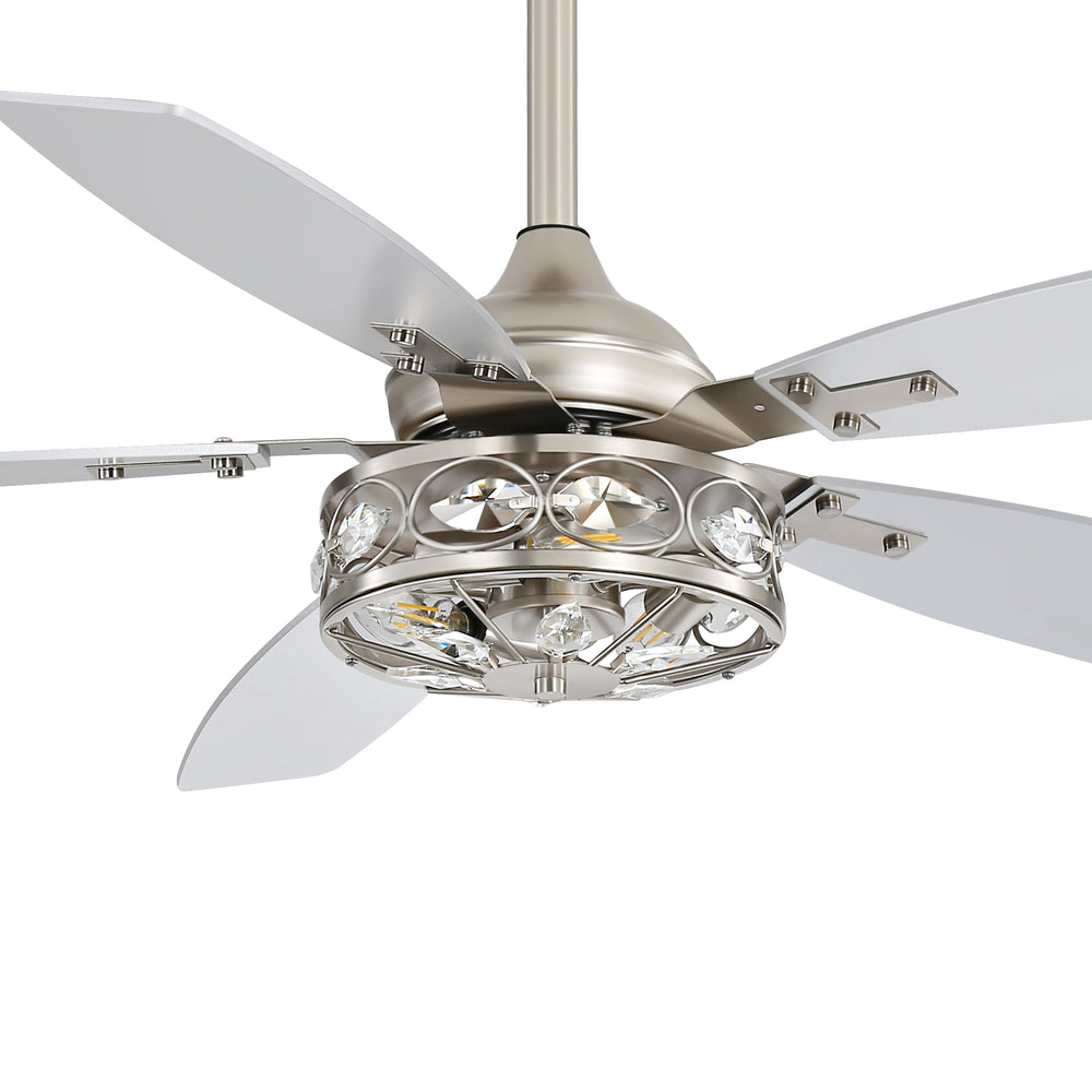48-inch Wood 5-Blade Crystal Fandelier Ceiling Fan with Remote and Light,4in and 8in Downrods Included