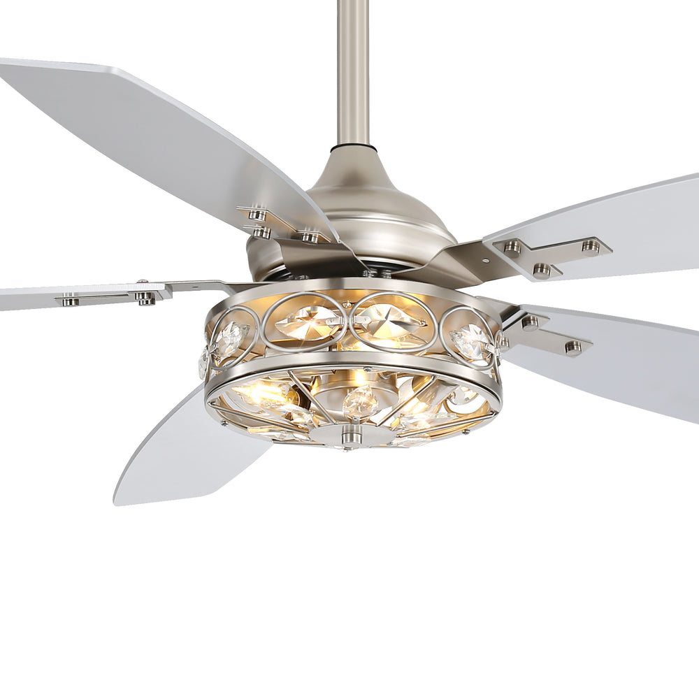 48-inch Wood 5-Blade Crystal Fandelier Ceiling Fan with Remote and Light,4in and 8in Downrods Included