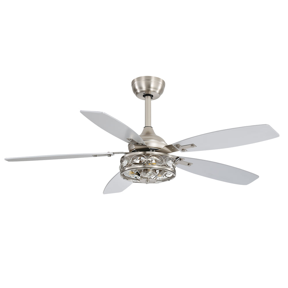 48-inch Wood 5-Blade Crystal Fandelier Ceiling Fan with Remote and Light,4in and 8in Downrods Included