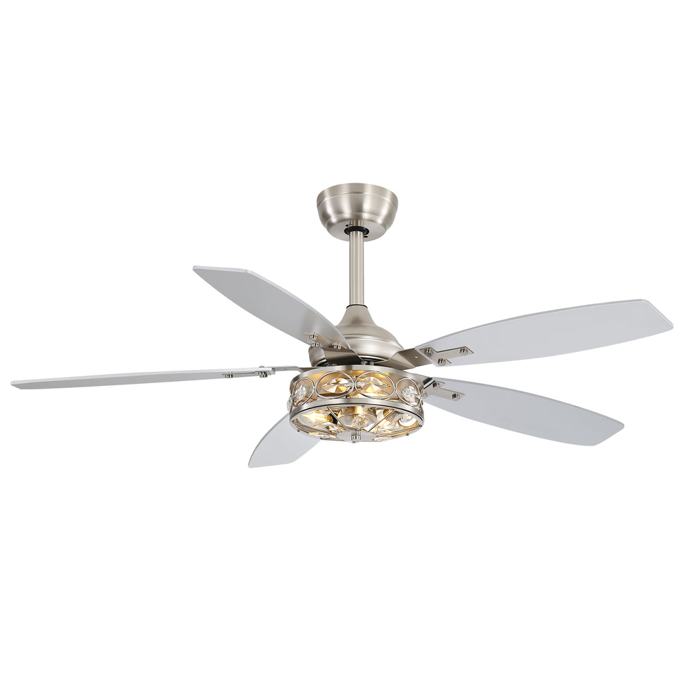 48-inch Wood 5-Blade Crystal Fandelier Ceiling Fan with Remote and Light,4in and 8in Downrods Included