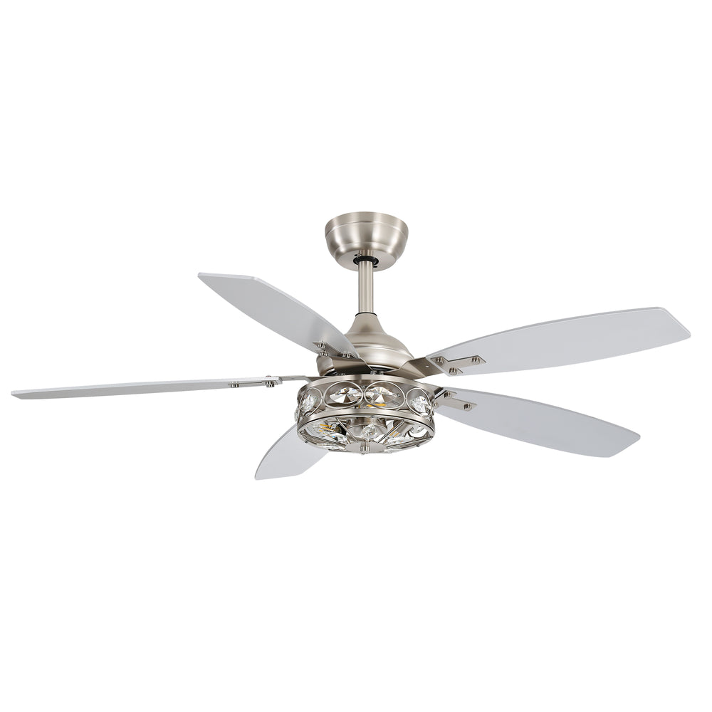 48-inch Wood 5-Blade Crystal Fandelier Ceiling Fan with Remote and Light,4in and 8in Downrods Included
