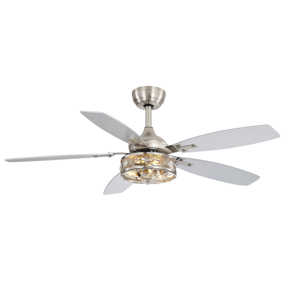 48-inch Wood 5-Blade Crystal Fandelier Ceiling Fan with Remote and Light,4in and 8in Downrods Included