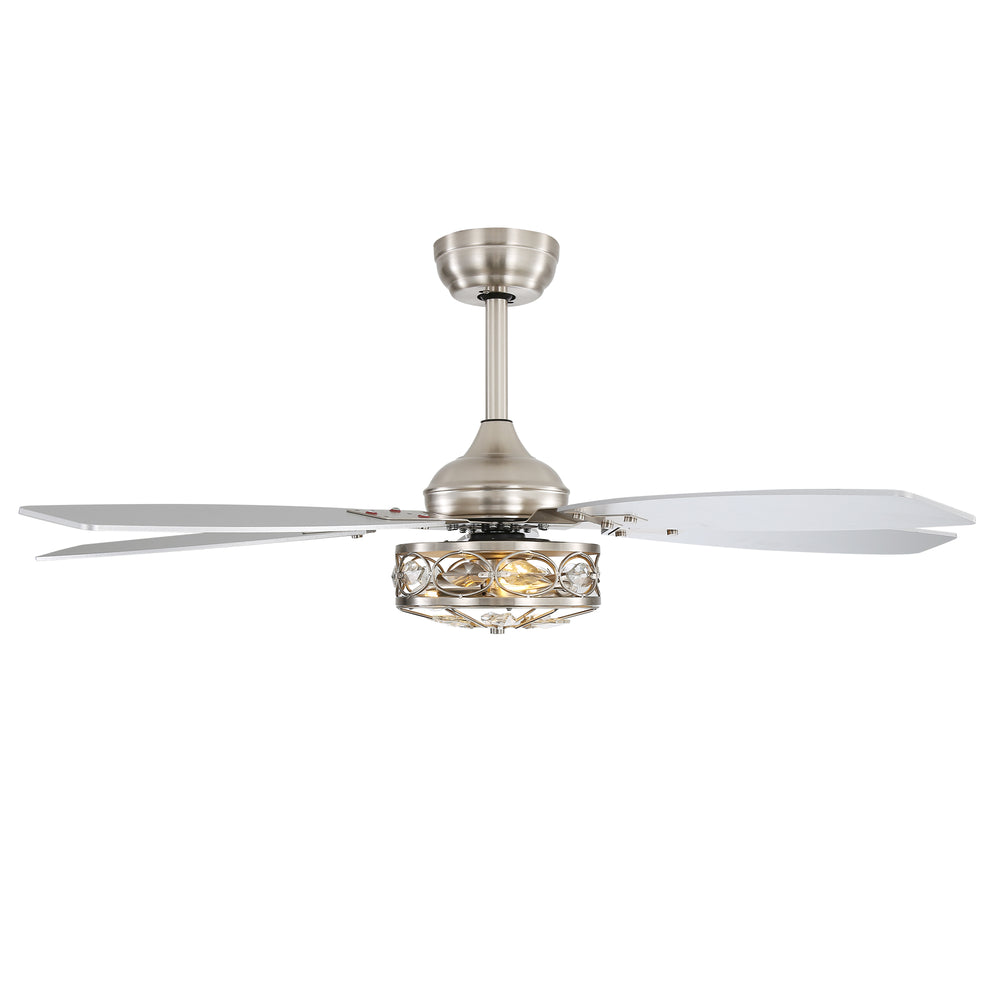 48-inch Wood 5-Blade Crystal Fandelier Ceiling Fan with Remote and Light,4in and 8in Downrods Included