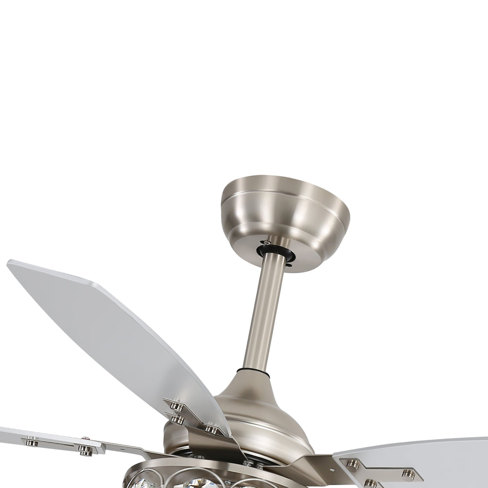 48-inch Wood 5-Blade Crystal Fandelier Ceiling Fan with Remote and Light,4in and 8in Downrods Included