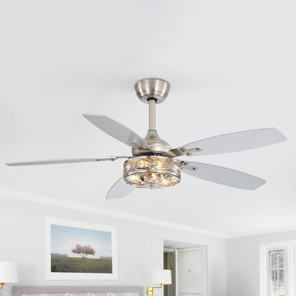 48-inch Wood 5-Blade Crystal Fandelier Ceiling Fan with Remote and Light,4in and 8in Downrods Included