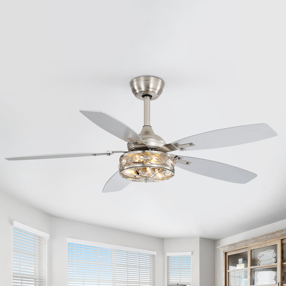 48-inch Wood 5-Blade Crystal Fandelier Ceiling Fan with Remote and Light,4in and 8in Downrods Included