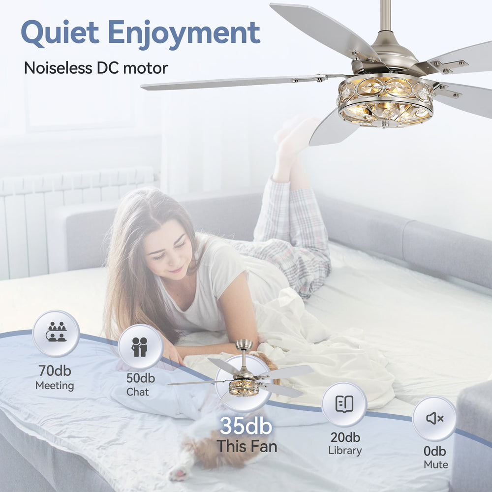 48-inch Wood 5-Blade Crystal Fandelier Ceiling Fan with Remote and Light,4in and 8in Downrods Included